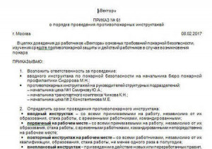 Приказ о проведении внепланового инструктажа по пожарной безопасности образец